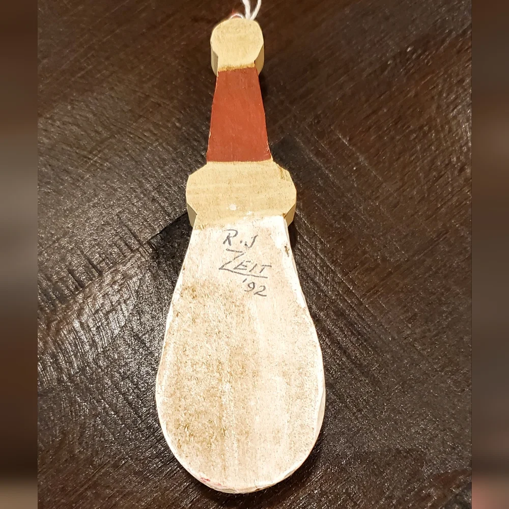 Vtg R.J. Zeit Signed Handcarved Wood Primitive Folk Art Santa Ornament 1996